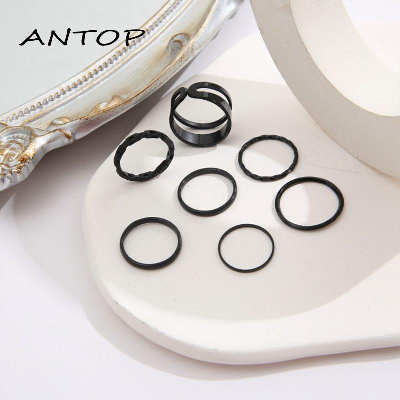 7pcs Cincin Korea Hitam Gaya Punk Aesthetic Cincin Titanium Pria Keren Untuk Wanita Ring Jewelry ANTOP