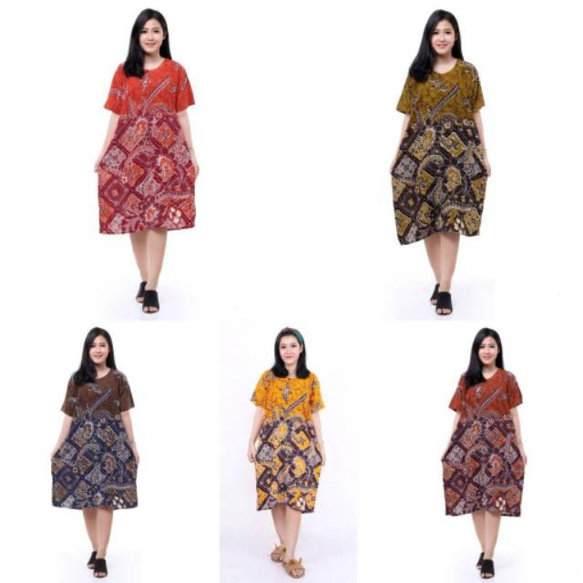 Daster Batik Lengan Pendek - Motif Acak / Campur - Lehar Kancing