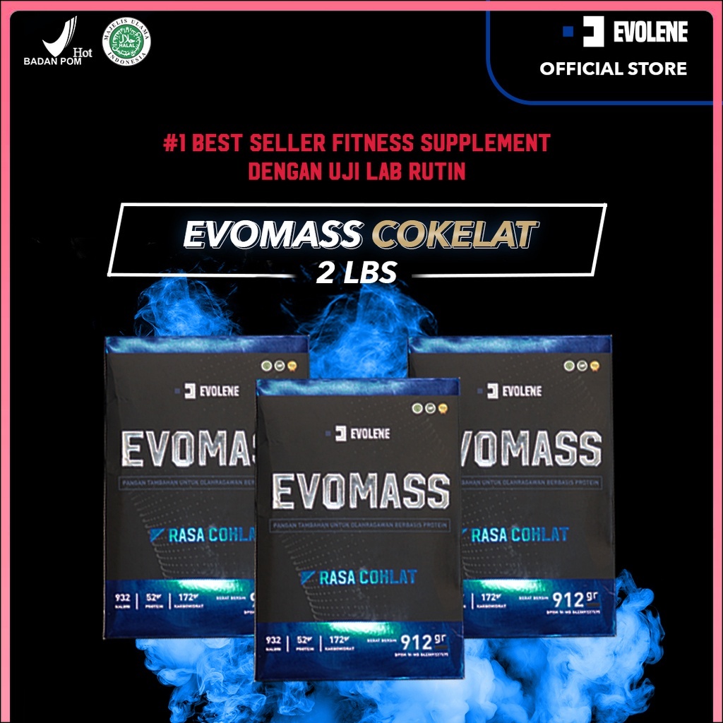 

Evolene Evomass Coklat 3x 912gr/4x serving fitness Surplus kalori Susu Mass Gainer BPOM HALAL ORI