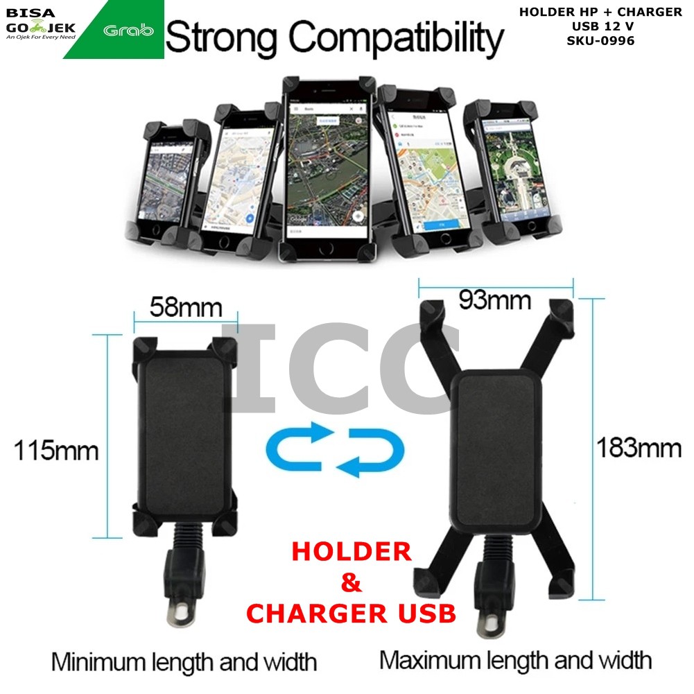 HOLDER HP MOTOR Waterproof Mobile Phone 12v Usb Charger MERK ICC  V0996