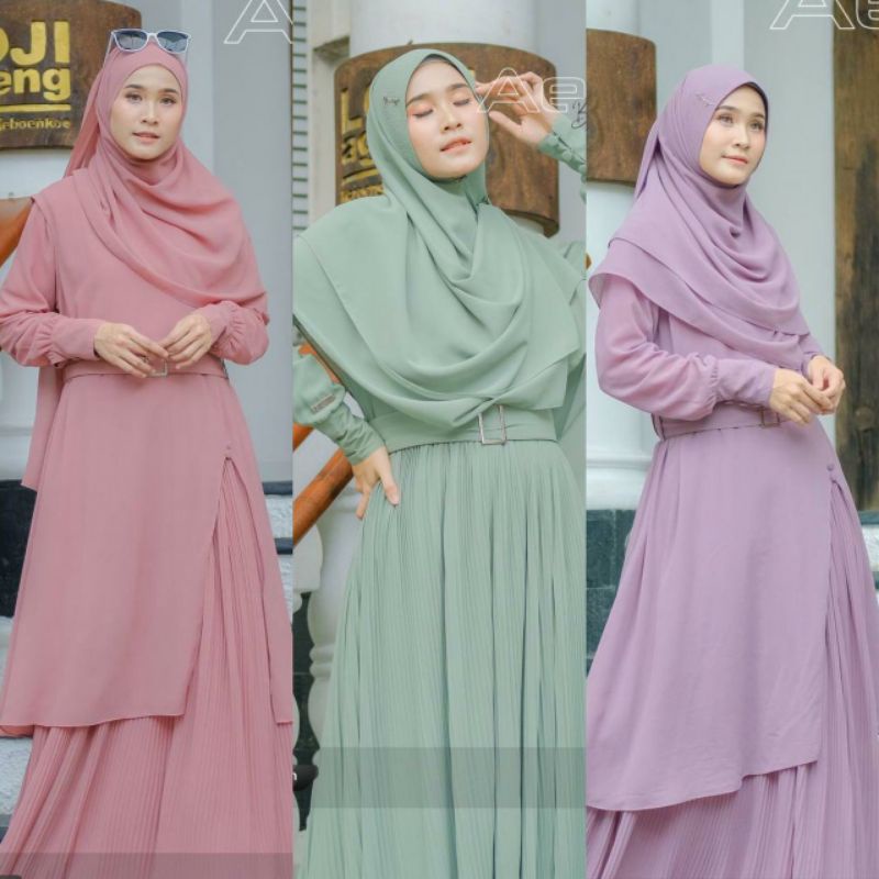 Ready Ld 100cm Gamis + Outer (Bisa Lepas pasang) set Pastan Mewah Premium by Nararya ORI