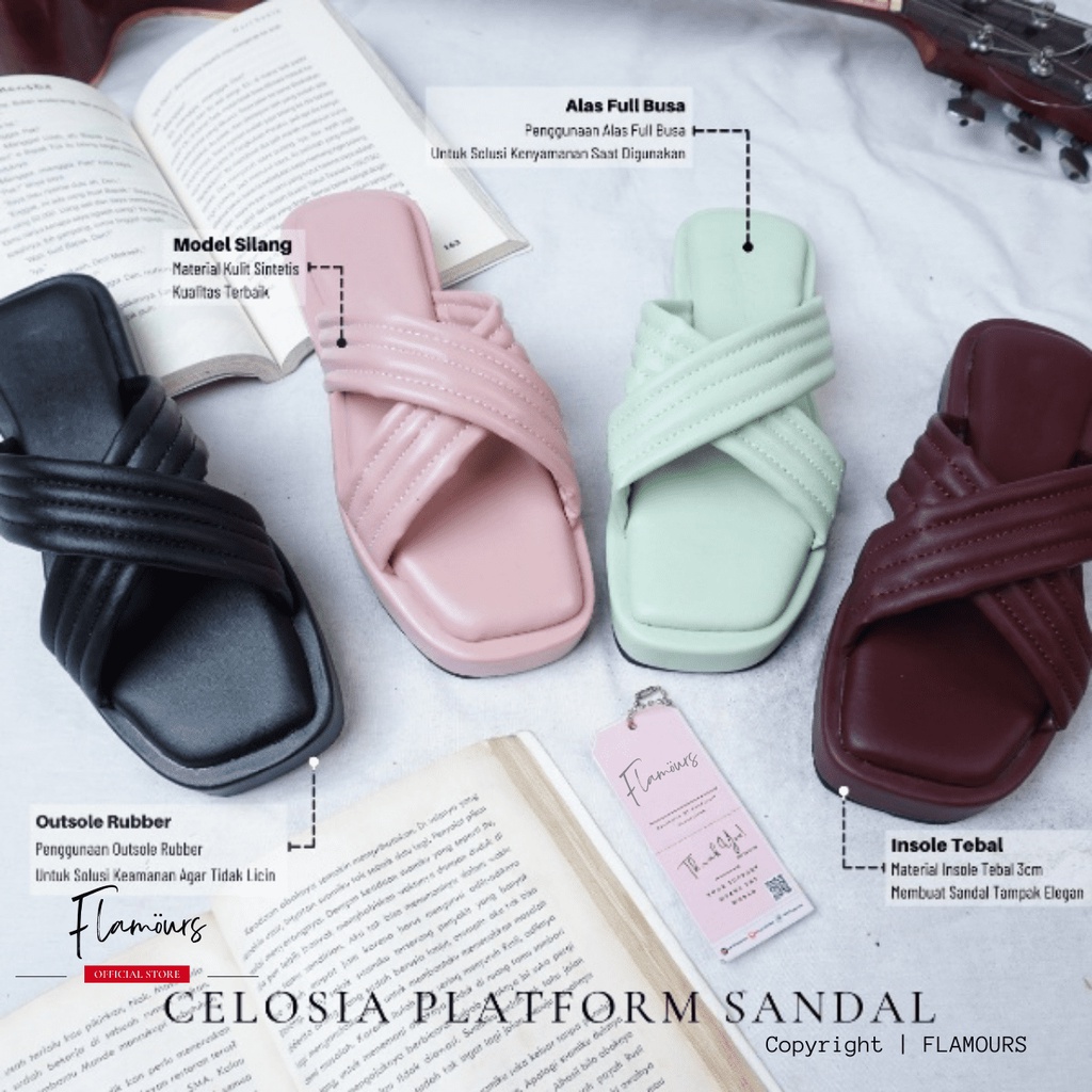 Sandal Wanita Silang Casual Slop Kokop Busa Empuk Kekinian - Sandal Selop Wanita Strap Tali Silang -