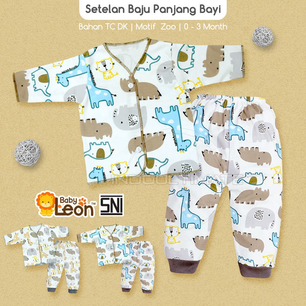 BABY LEON DS-114 Setelan Baju Lengan Panjang + Celana Panjang Bayi (0-3 Bln) ZOO SERIES Baju Bayi Baru Lahir Baju Tidur Bayi Baju Harian Bayi Atasan Kaos Bayi Pakaian Bayi Celana Panjang bayi Celana Bayi Baru Lahir Perlengkapan Bayi Baru lahir Newborn