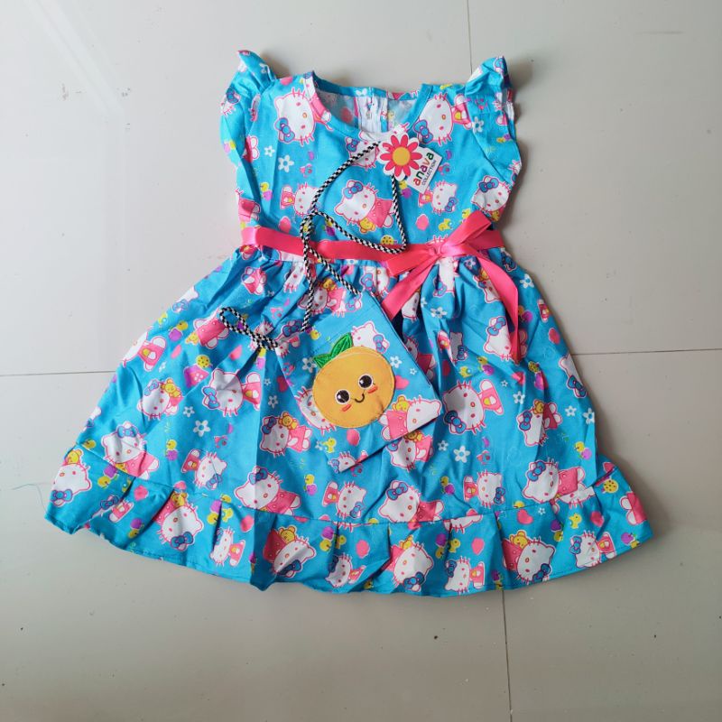 Dress anak 2 3 tahun perempuan cewek motif hello kitty lucu cantik ( Dress Kartunitas HK )