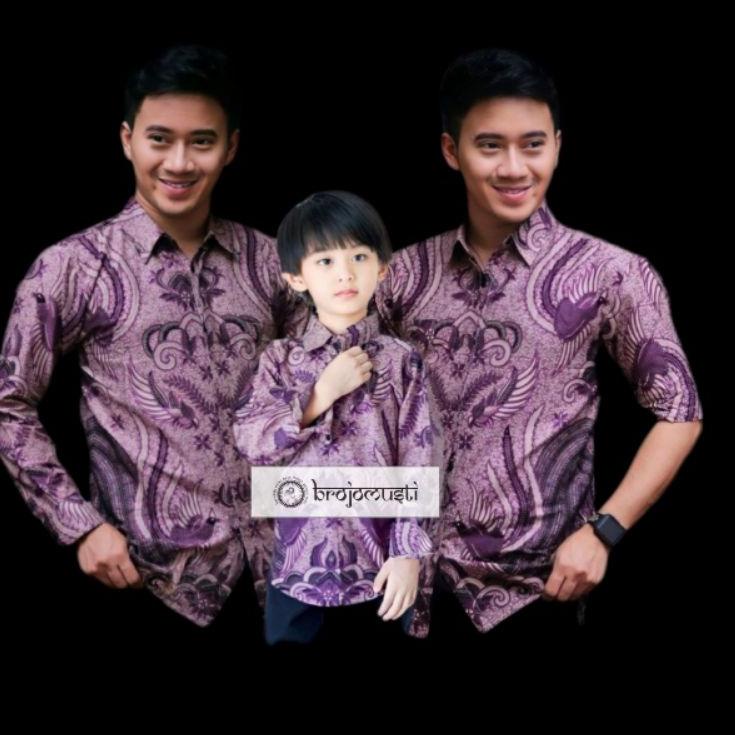 Best Seller.. BAJU BATIK ANAK LAKI-LAKI LENGAN PANJANG MOTIF LILAC - COUPLE BATIK AYAH DAN ANAK LAKI