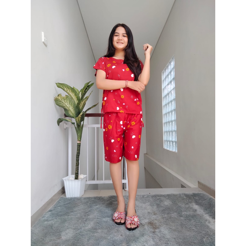 Piyama Pendek Coffee Rayon Super 03-MAROON LOVE