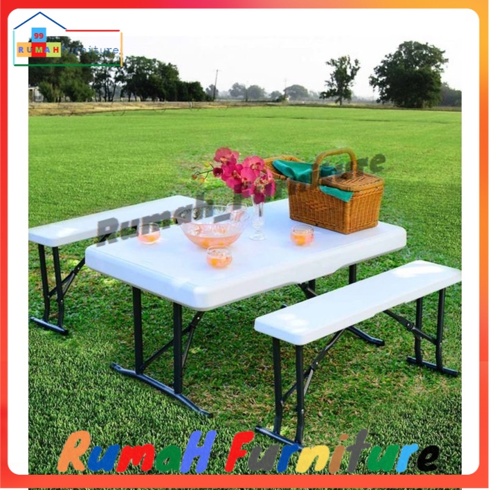 Krisbow Set Meja & Bangku Bench Lipat - Putih