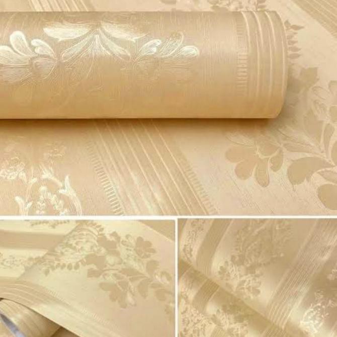 Wallpaper Sticker Dinding Motif Tekstur Cream Garis Bunga Polos Gh129 Shopee Indonesia