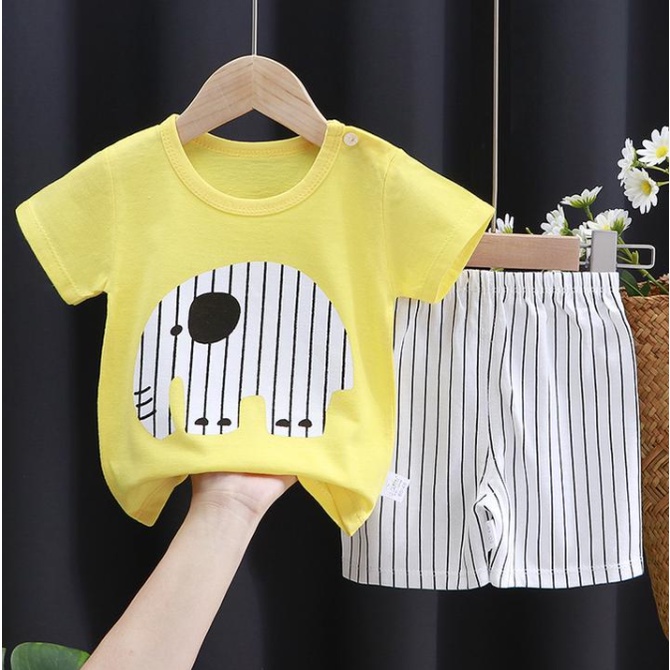 Setelan Lengan Pendek Kaos Anak / Baju Bayi Newborn Cewek Cowok import stelan