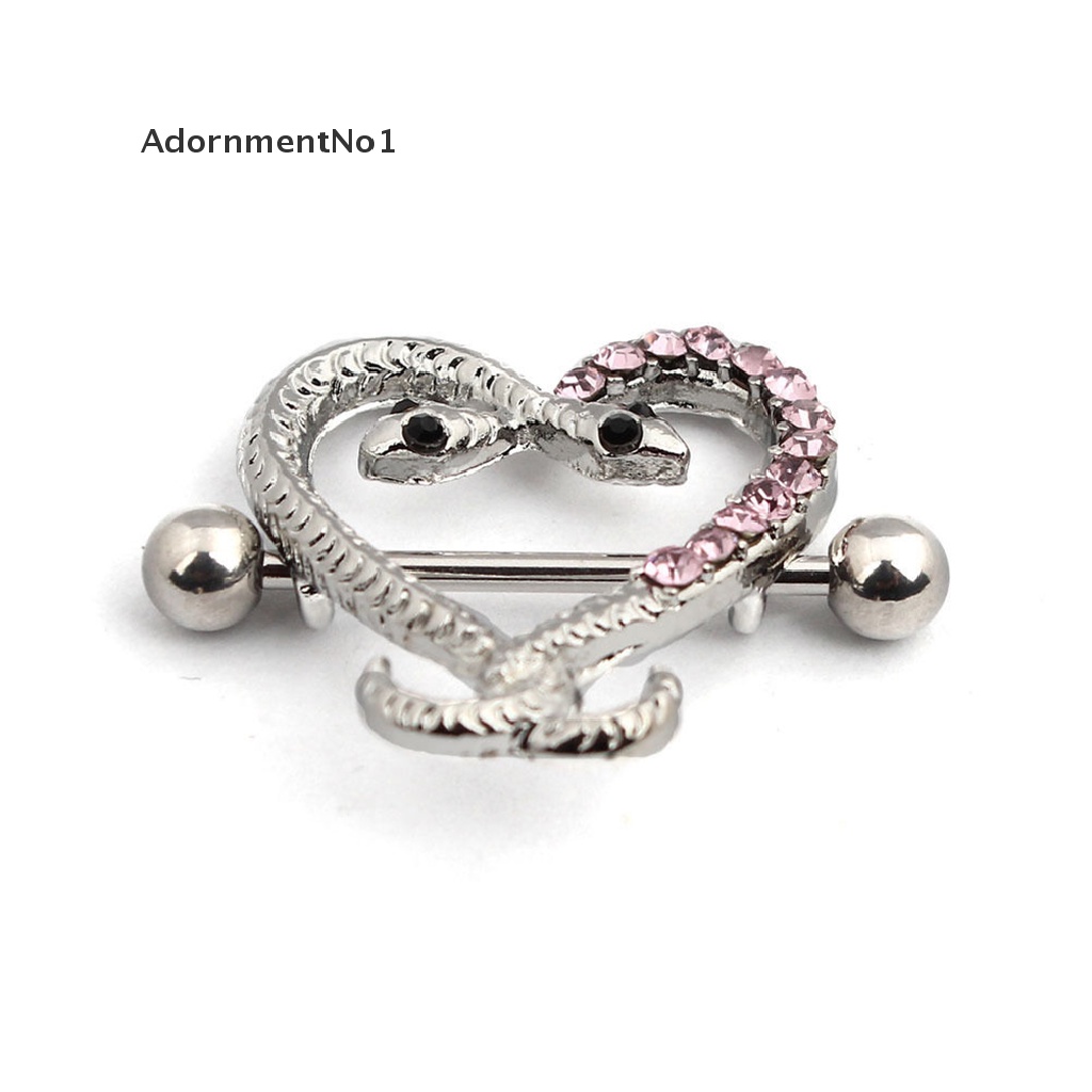 [AdornmentNo1] 1/2X Sexy Crystal Snakes Heart Shape Nipple Bar Ring Shield Barbell Body Jewelry [new]