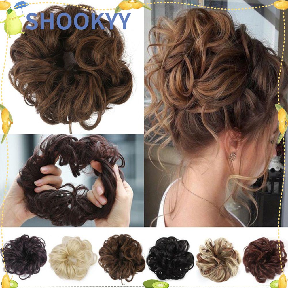 Wig Rambut Palsu Ponytail Model Keriting Messy Chignon Updo Bahan Sintetis Elastis Untuk Wanita