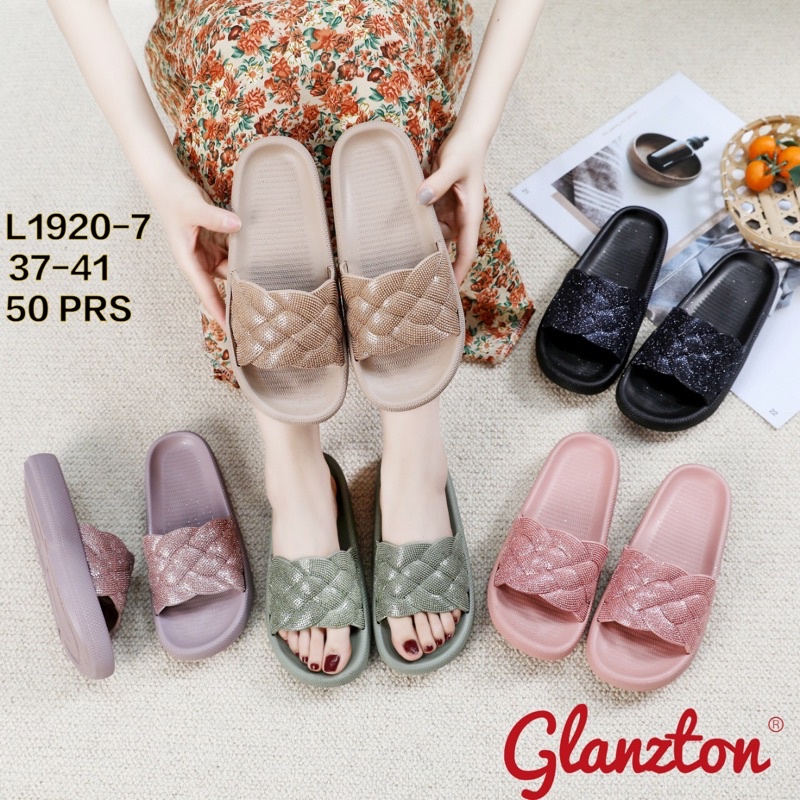 Sandal Slop Glitter Glanzton Tebal