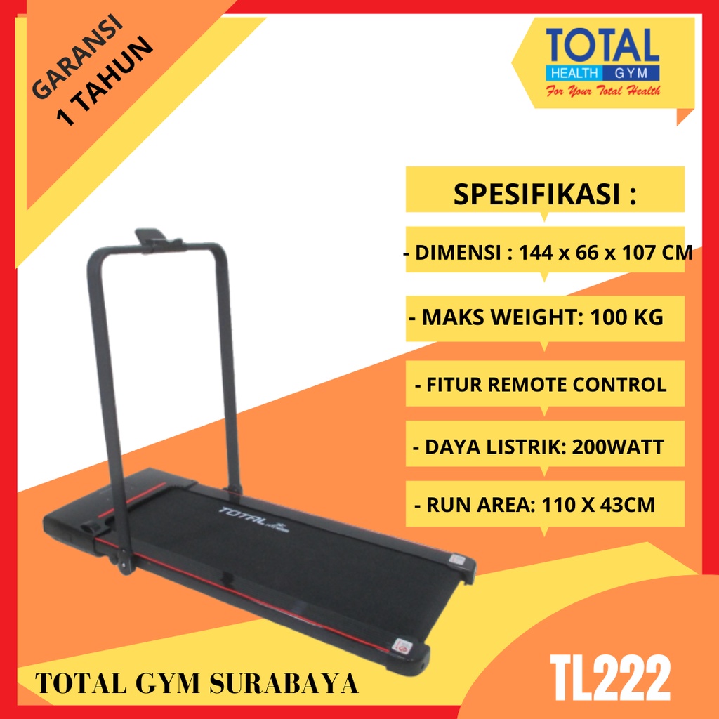 Treadmill Elektrik TL 222 alat olahraga fitness Walking pad daya listrik 250 watt TL222