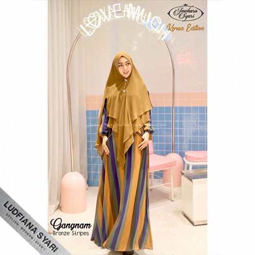 Gangnam Bronze Stripes Gamis Syari Original By Jawhara Syari
