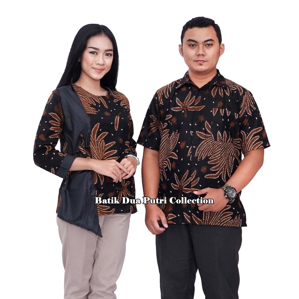 Blouse Batik Atasan Wanita Kemeja Batik Pria Manggar Hitam