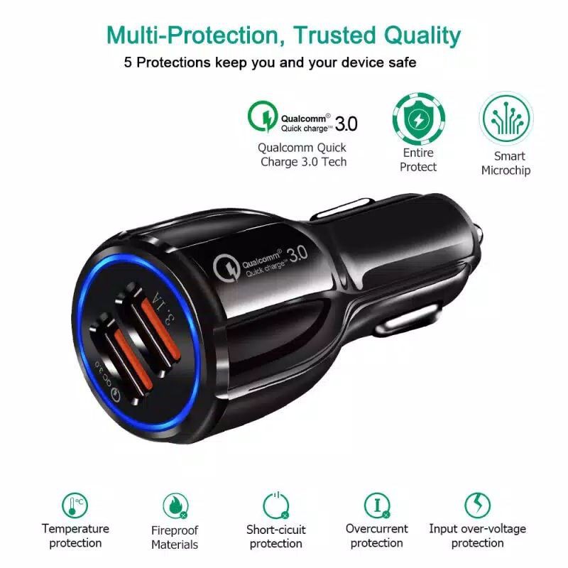 Joyseus Q1 Car Charger Dual Port 3.1A QC 3.0 Fast Charging - Charger Mobil