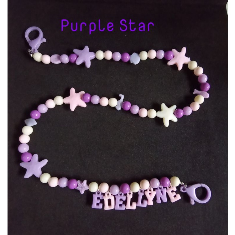 Kalung masker anak tema purple star / strap masker anak bisa request nama/warna/tema