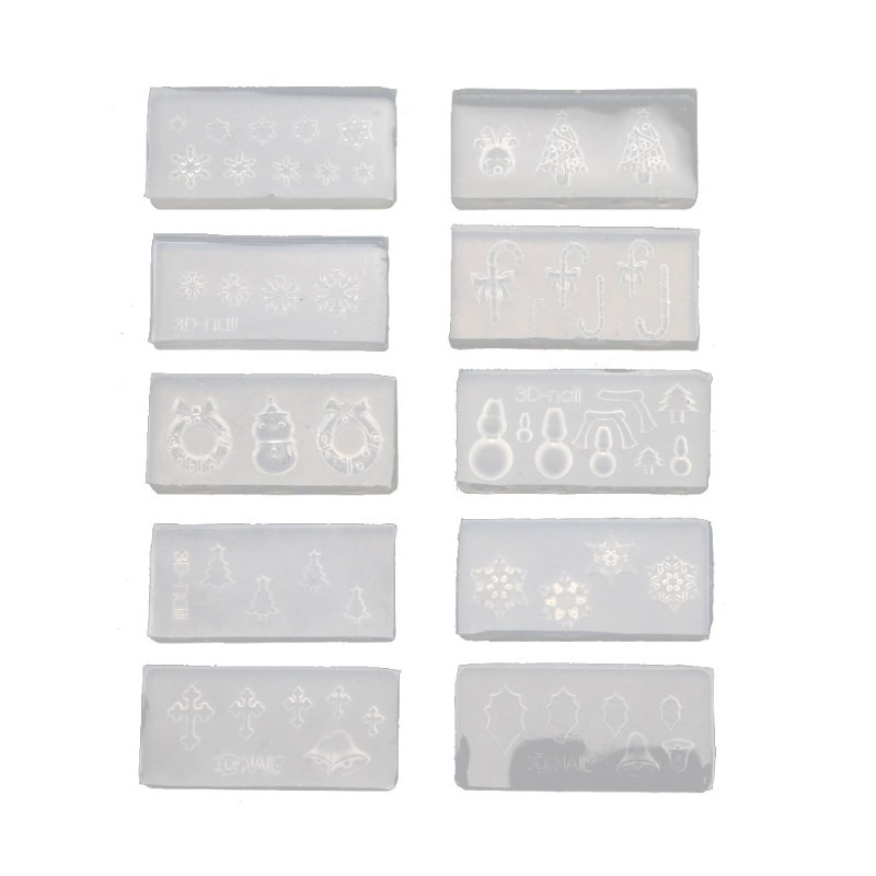 Glitter 10Pcs Christmas Theme Snowflake Snowman Nail Art Silicone Mold Kit Craft Tools