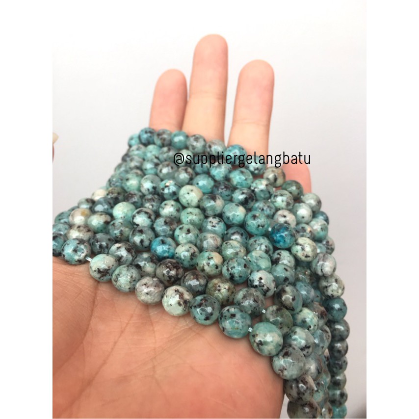 semi stone 8mm white blue chrysocolla bahan rangkai aksesoris lucu alat gelang kalung khas indonesia