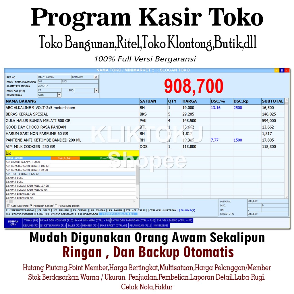 PROGRAM KASIR TOKO RITEL/TOKO BANGUNAN/TOKO BAJU DLL FULL VERSI SID TERBARU