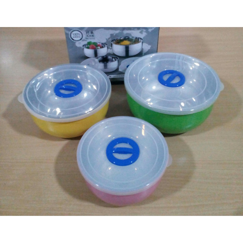 SPECIAL  Mangkok Stainless Tutup Plastik 3 Susun
