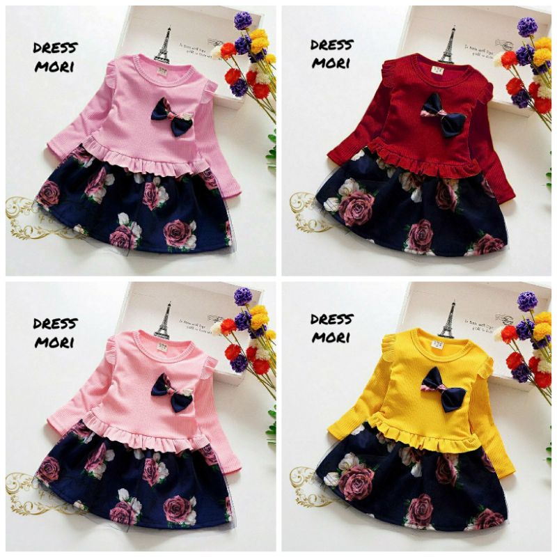 3 UKURAN S M L PAKAIAN ANAK PEREMPUAN DRESS MORI KID BABYTERRY FEHM