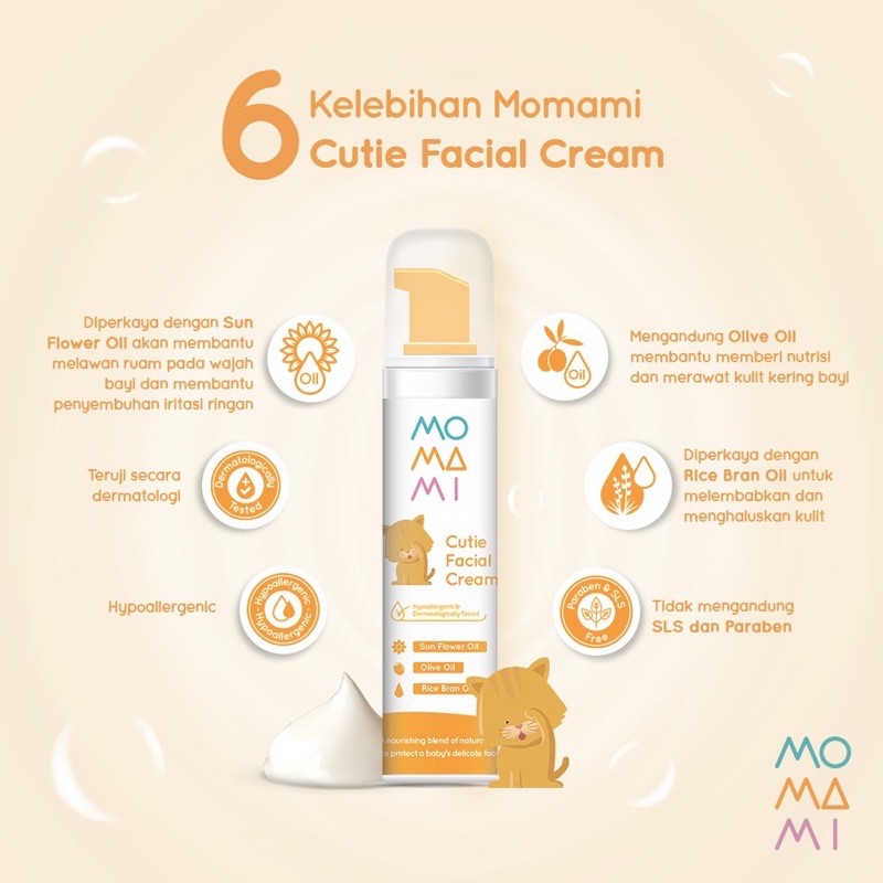 Momami Cutie Facial Cream 50g - Cream Muka Wajah - Krim Wajah Bayi Pelembab Wajah Anak Mouisturizer