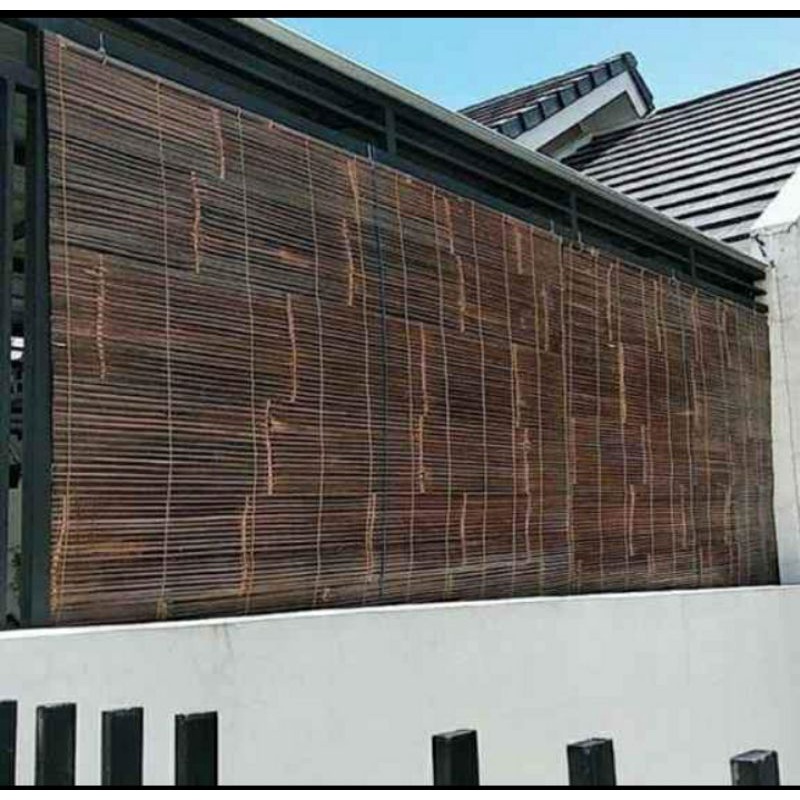 Tirai kerai bambu hitam ukuran 2x2m+tali penggulung dan katrol