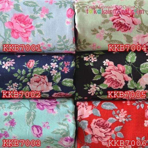 Katun Jepang Bidang Besar Motif Mawar Dan Bunga Kecil