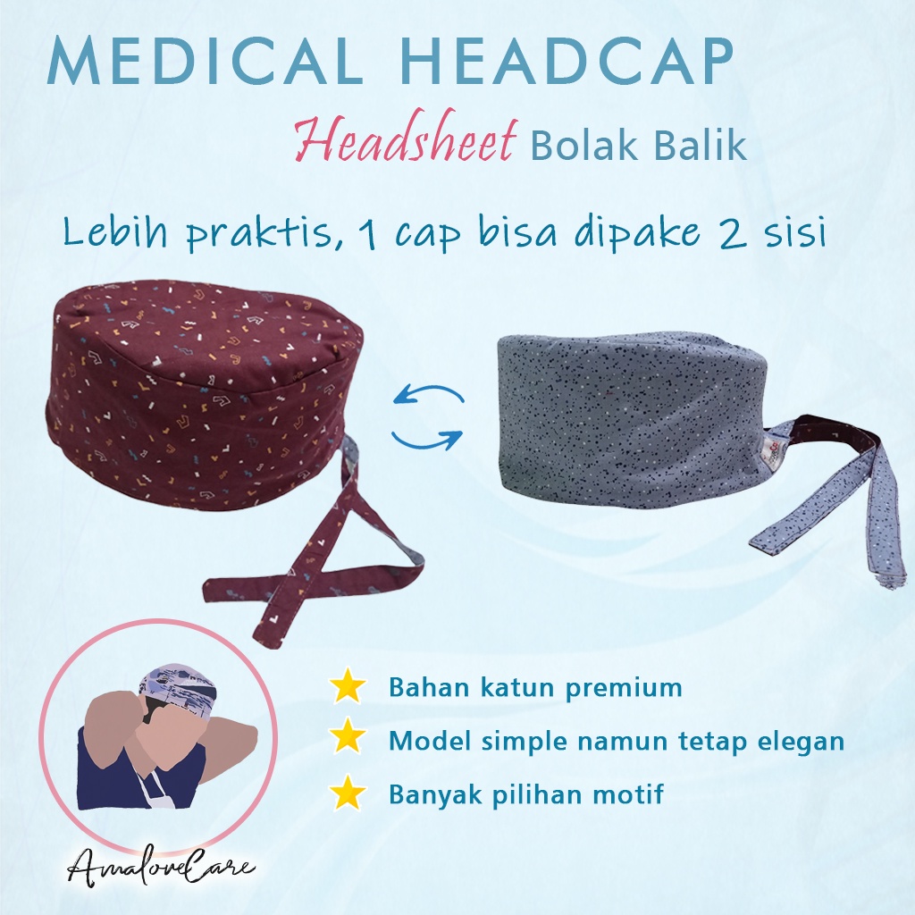 Promo Head cap medis motif  / topi bedah / headcap dokter / surgical cap perawat amalove care