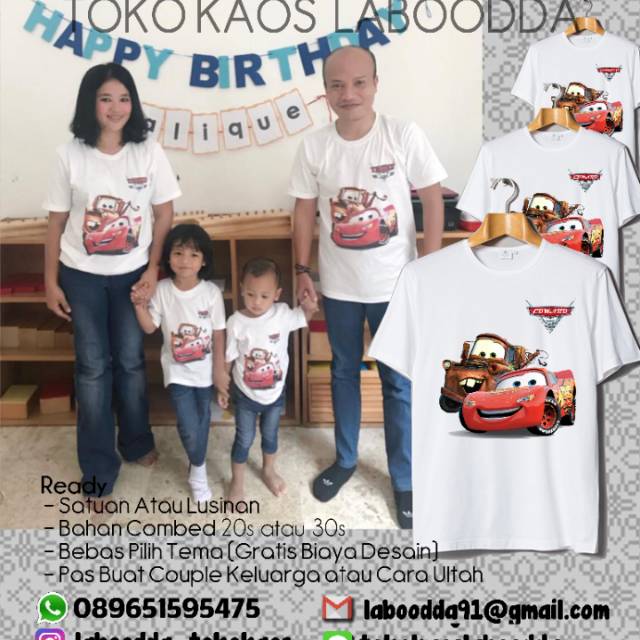 Kaos Ulang Tahun Cars/DTG/Murah