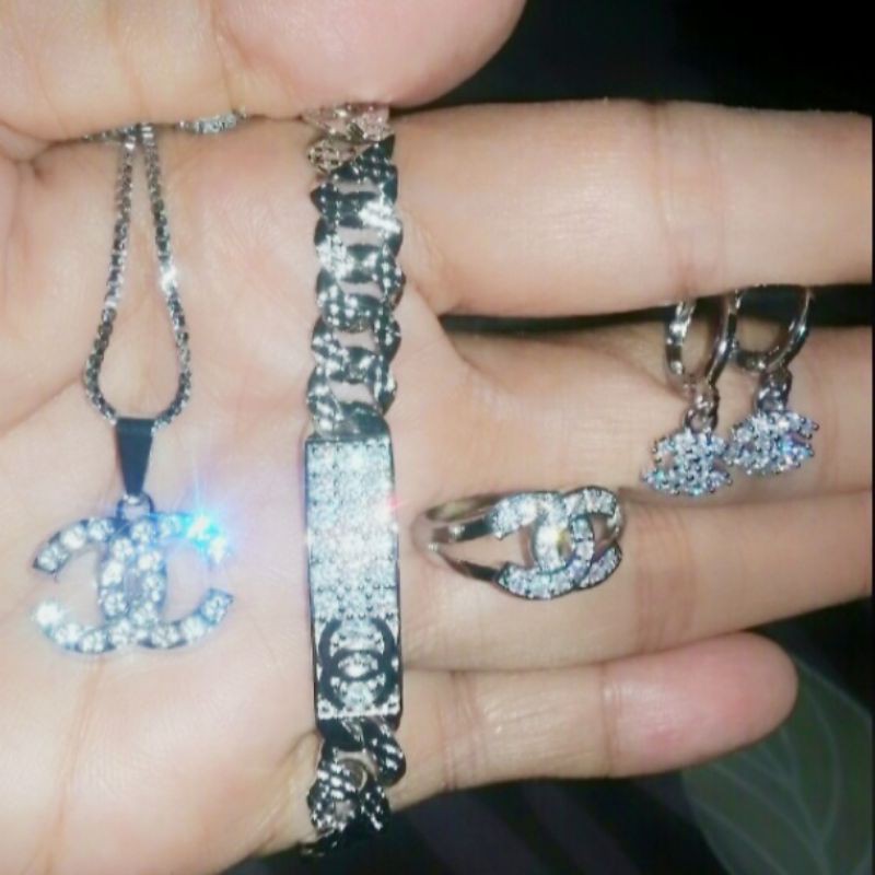 perhiasan 1 set wanita CH Silver, Asesoris aksesoris wanita murah emas1 set anti luntur Anti karat