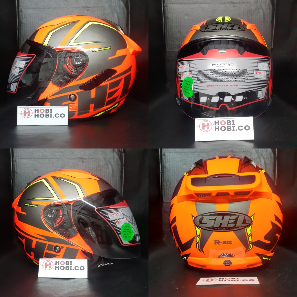 Helm Half Face Double Visor Shel Rover R-812 Orange Flo Shel Rover