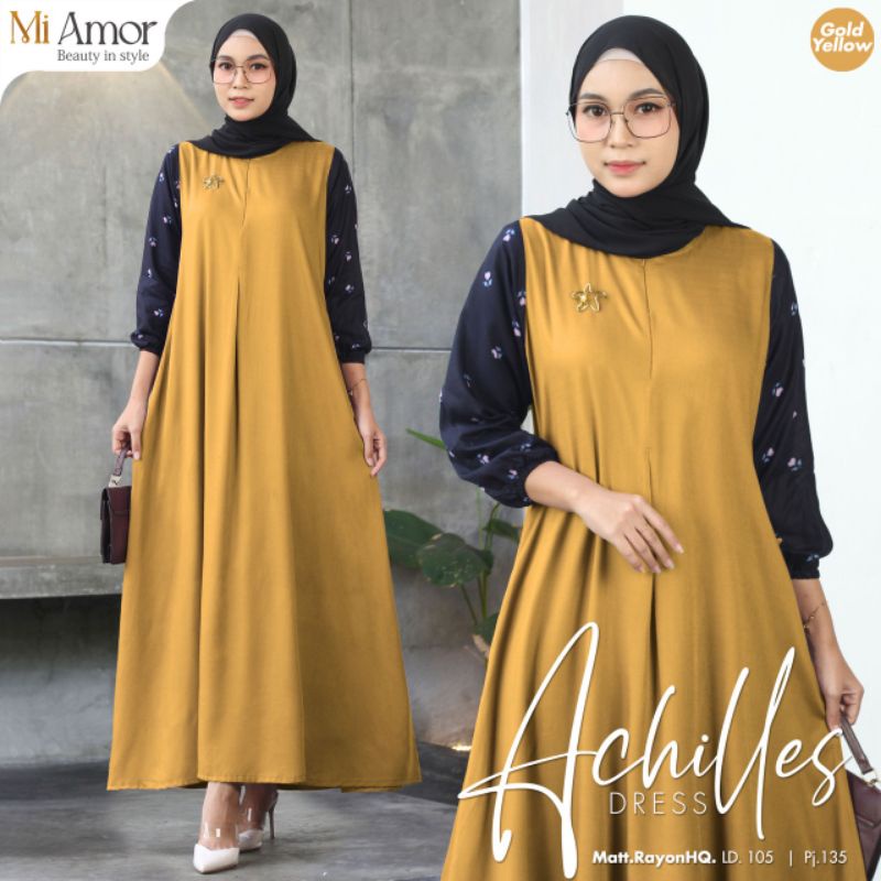 NEW PRODUK GAMIS DRESS ACHILLES RAYON HQ LD 105 ORI MI AMOR