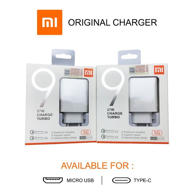 Charger Xiaomi Mi9 27W Fast Charging Turbo Type C Support Xiaomi Turbo Charge ,Fast Charge QC 3.0 Xiaomi Mi 9 pro, Mi Note 10, Mi note 10 Pro