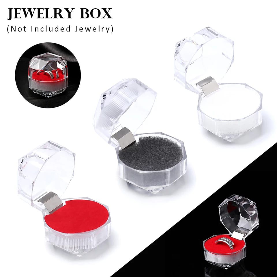 Box Cincin Bening / Kotak Cincin Tunangan / Tempat Cincin Lamaran / Box Perhiasan Cincin Seserahan Model Crystal Bahan Akrilik isi 1 Cincin