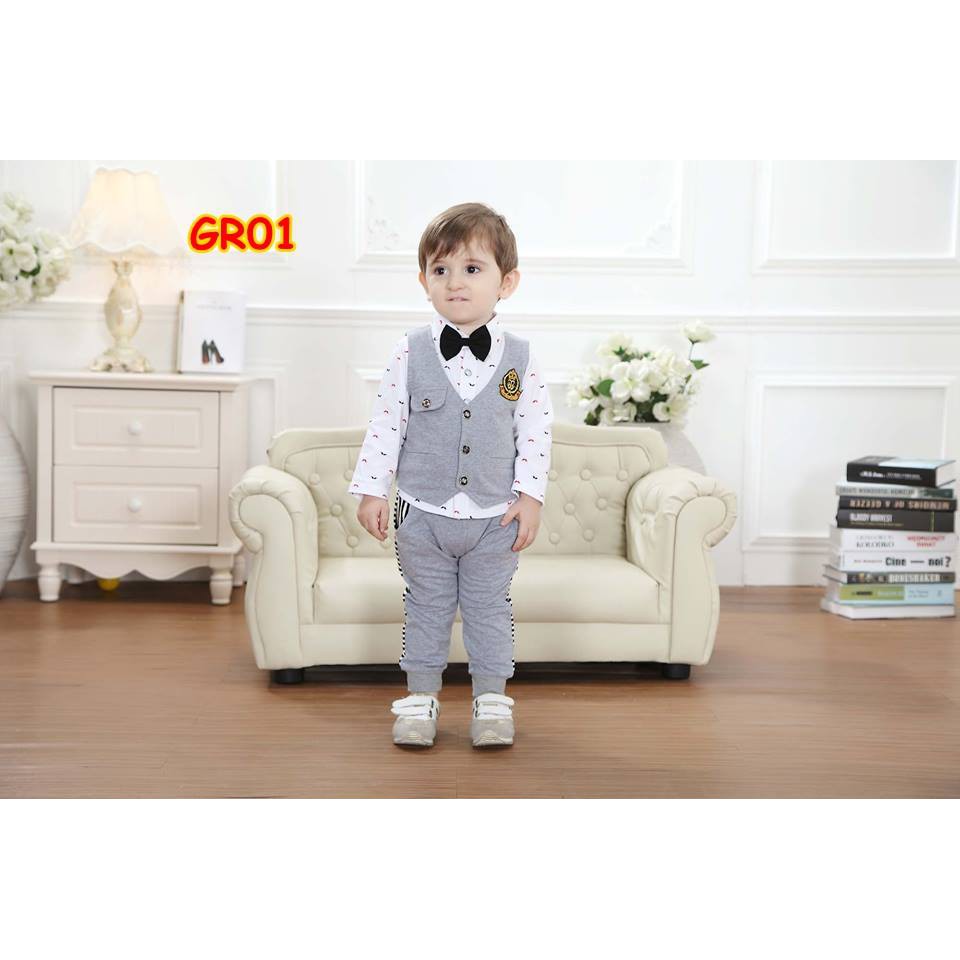 8610 SETELAN PENDEK PREMIUM PASTEL WHITE BLUE / GR01 SETELAN VEST TUXEDO ROMPI ANAK LAKI-LAKI