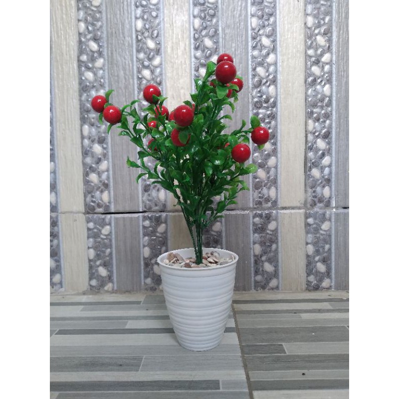 pohon tomat plastik, pohon plastik, tanaman plastik murah, pohon sintetis hiasan rumah.