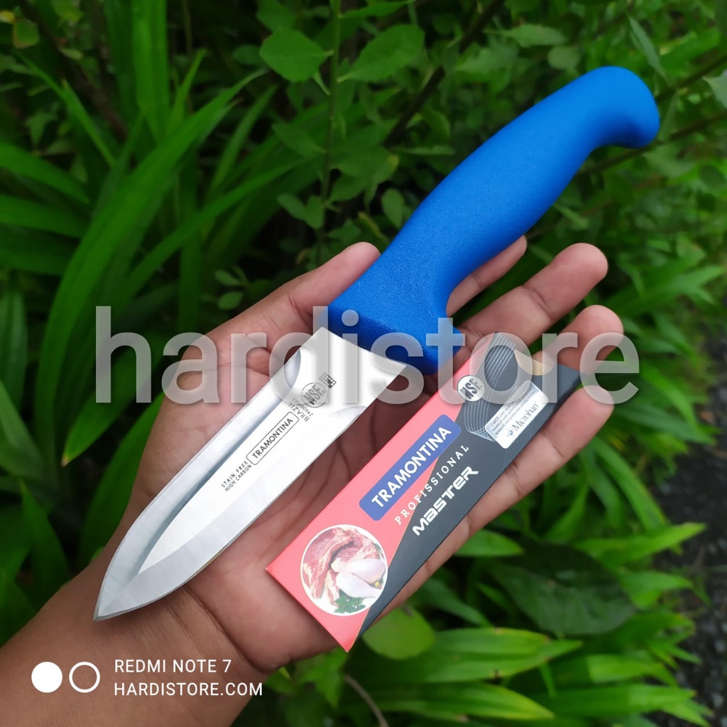 PISAU TAJAM 2 SISI TRAMONTINA 10 CM DOUBLE CUTTING 24600/013 BLUE ORIGINAL BRAZIL