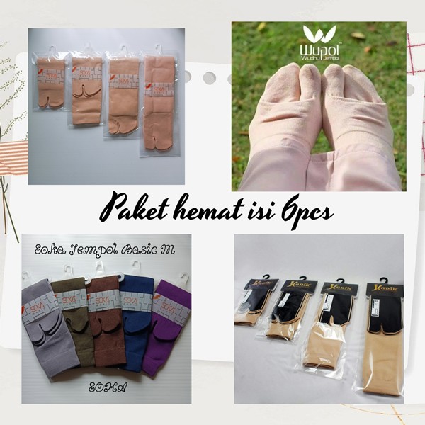 Kazarasock - Paket Hemat isi 6pcs|Kaos Kaki Wudhu+Kaos kaki Jempol Soka M+Kaos Kaki Kanik Jth M|x