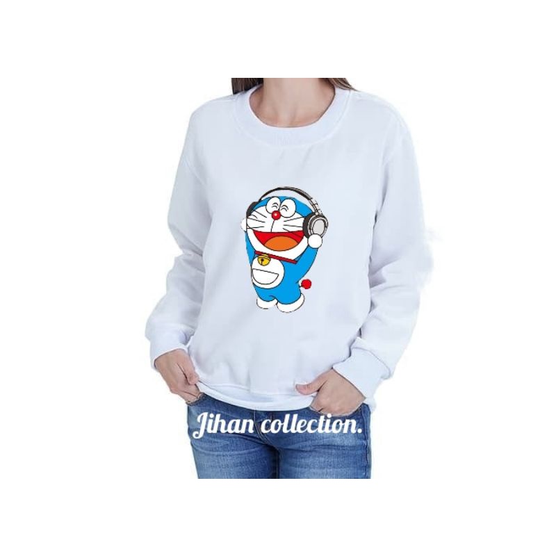 Sweater crewneck wanita dewasa doraemon