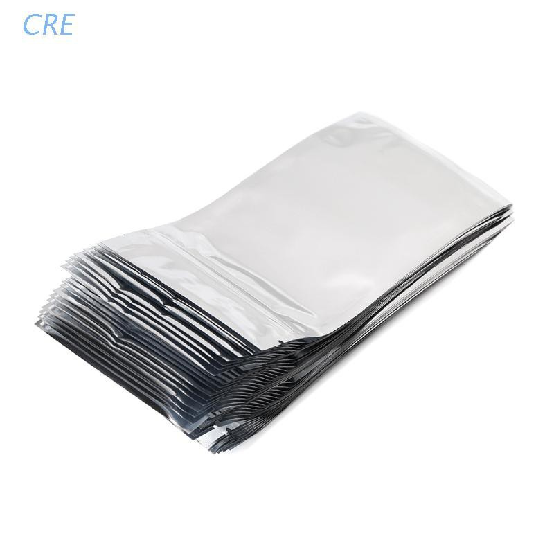 CRE  50 Pcs 10x17.5cm Silver Aluminum Foil Mylar Recloeable Ziplock Bag Front Clear Leak Proof