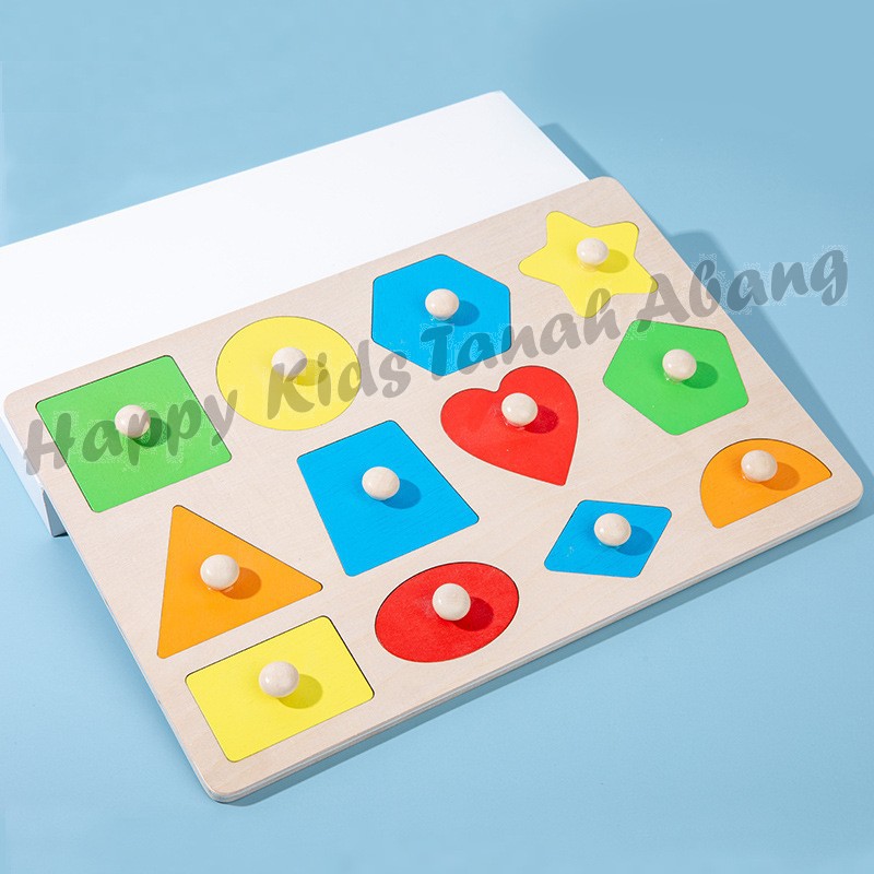 Puzzle kayu / mainan edukasi anak / puzzle bentuk isi 12 pegangan