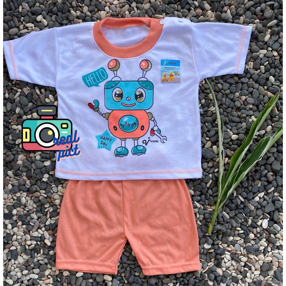 setelan baju anak perempuan/laki-laki lengan pendek 3-18 bulan motif robot