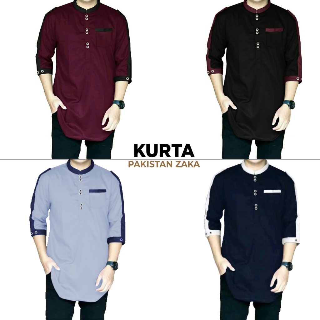 Koko Kurta Pakistan Zaka Lengan 3/4 Baju Taqwa Moslem Pria bahan Katun