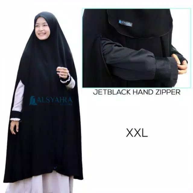 Set Khimar Syari Handzipper XXL Jetblack Alsyahra Exclusive