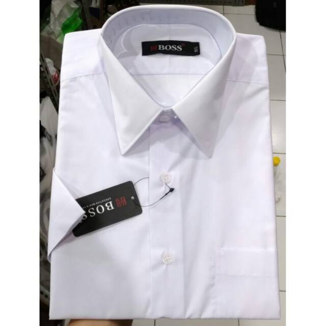 Boss Kemeja Putih Bersih Pria Pendek Reguler