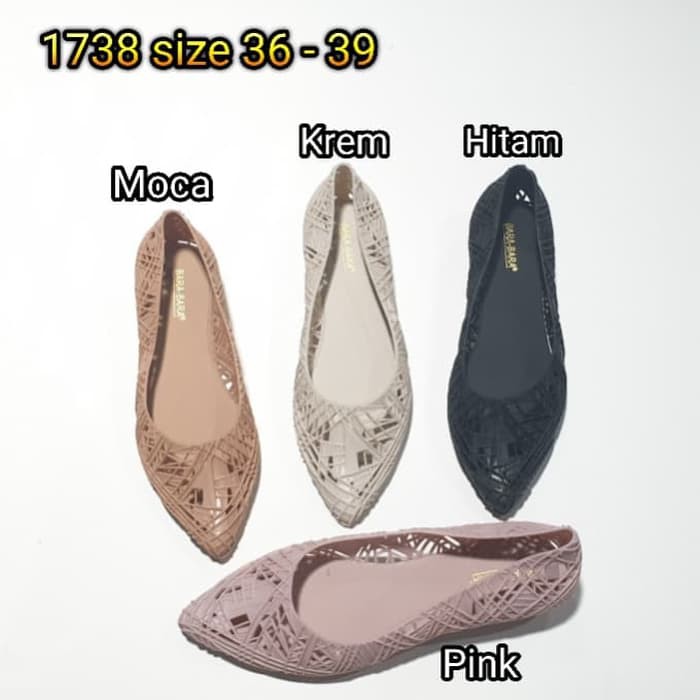 jelly shoes bara bara flat shoes sepatu wanita lancip karet import 1738