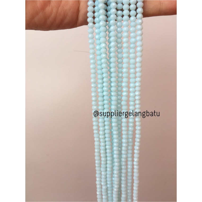 Crystal Ceko Doft 4mm biru laut muda blue beads manik donat rondel bahan kristal manik bebas alergi