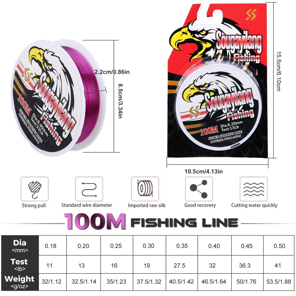 100M Fishing Line Senar Pancing High Impact Monofilament Fishing Line  Nylon Fishing Line Max Drag 11-32 LB Fishing Line